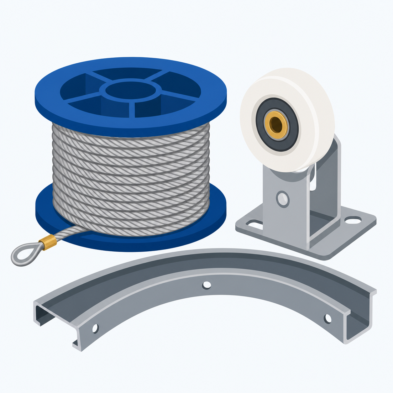 Garage door cables, roller, and track illustration